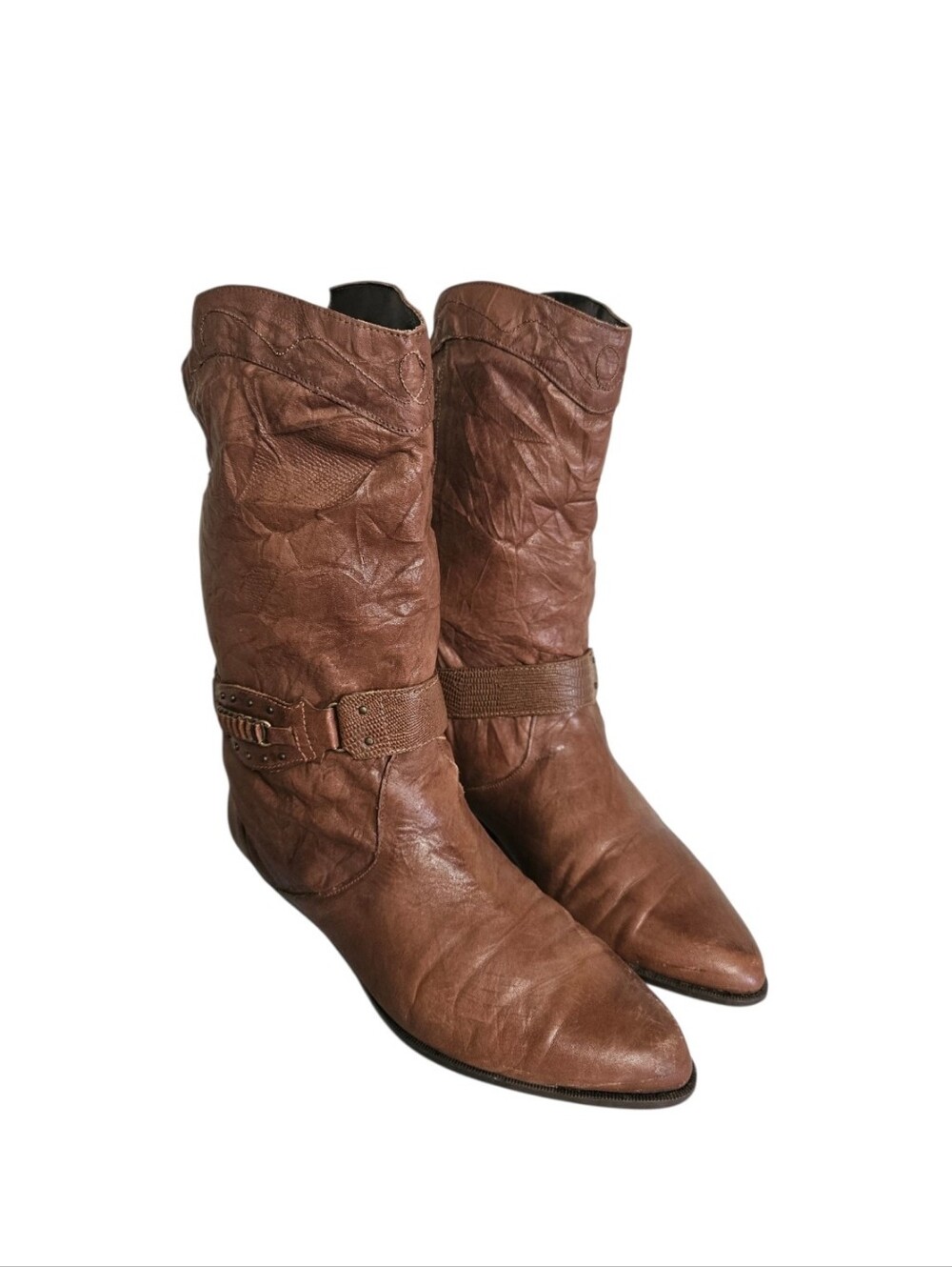 Vintage Costal Cowgirl Southwestern Slouch Boot Brown Leather Size 11